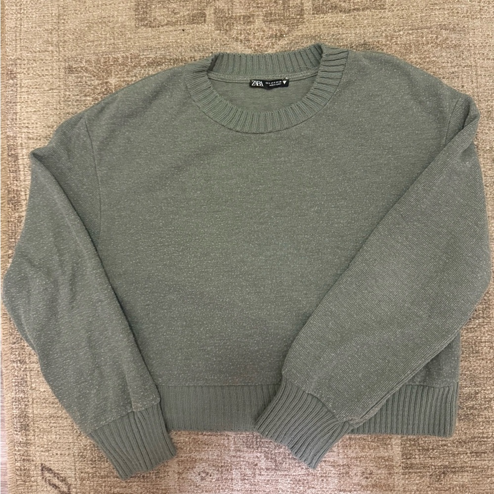 Zara Olive Crew Neck Sweater for Women